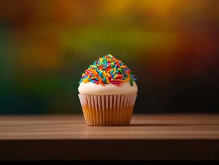 pop art cupcake with neon glowing sprinkles