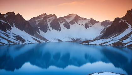 Scenic view of lake and snowcapped mountains against sky. Snowy mountains reflecting on a lake. ice mountains , snow, lake. 