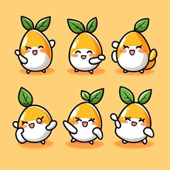 Fototapeta premium Mangoes with happy faces. Fruit characters for stickers, emoji, greeting cards