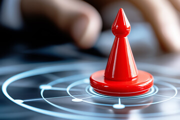 Red game piece on futuristic digital target interface