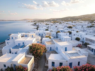 Fototapeta premium charming little village with greek architecture on the shore of the azure sea