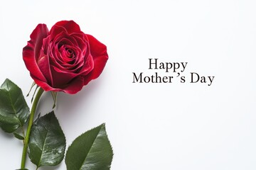 Minimalistic Mother's Day Greeting Card with Elegant Red Rose Design for Print and Poster