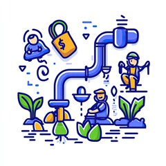 Obraz premium Water irrigation in agriculture farmer works on a field, increasing crop yield