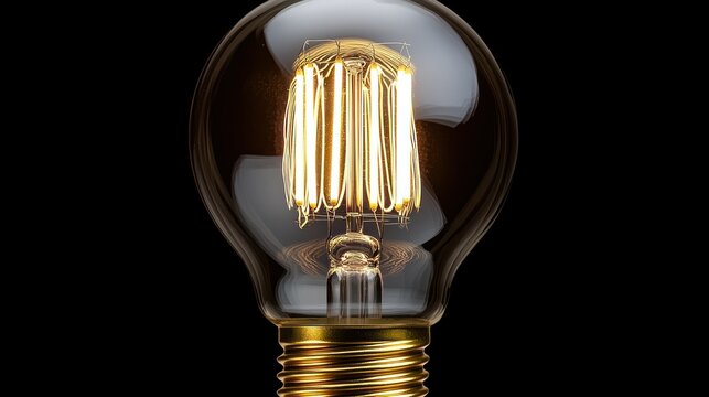 Glowing vintage LED lightbulb on black background