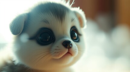 Obraz premium Adorable Puppy Close-up with Large Eyes and Fluffy Fur