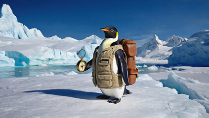 Adventurous penguin exploring Antarctica