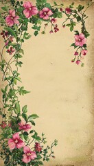 Vintage Mother's Day Card Design with Hand-Painted Floral Border and Kraft Paper Texture