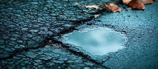 Rainy Day Puddle on Cracked Pavement