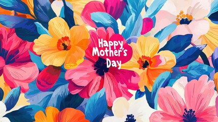 Colorful Mother's Day Greeting Card with Bold Floral Design for Joyful Celebrations