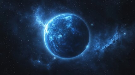 Obraz premium Blue planet in deep space surrounded by stars and cosmic clouds