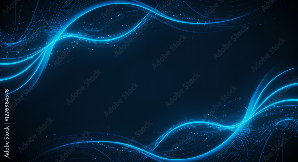 Poster glowing blue waves on dark background. abstract digital lines with light effect. modern technology b
