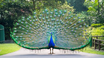 Obraz premium A peacock displaying its colorful feathers