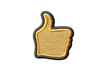 Gold embroidered thumbs up patch on black background