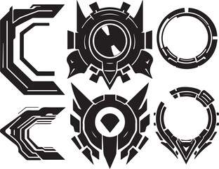 Set of minimalistic futuristic elements. Hand drawn vector illustration	