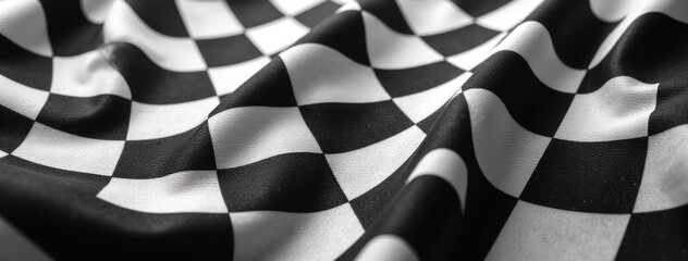 Waving Checkered Flag. Black and White Racing Finish Line. For illustrating racing events, competitive sports themes, victory and achievement concepts