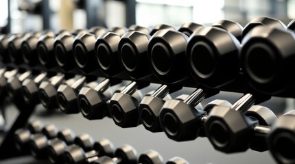 Obraz premium Rack of Dumbbells for Strength Training in a Gym Setting