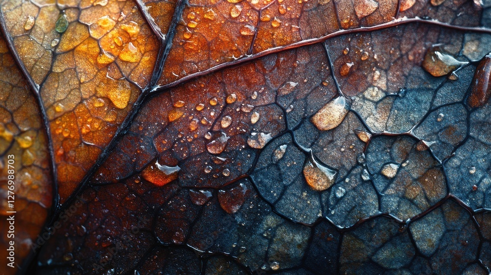 Aufkleber close-up of textured surface with droplets reflecting light in natural tones showcasing nature's int