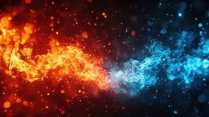Obraz premium Fiery red and cool blue flames in dynamic abstract background with sparks