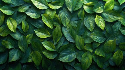 Lush green leaves pattern with natural light and textures