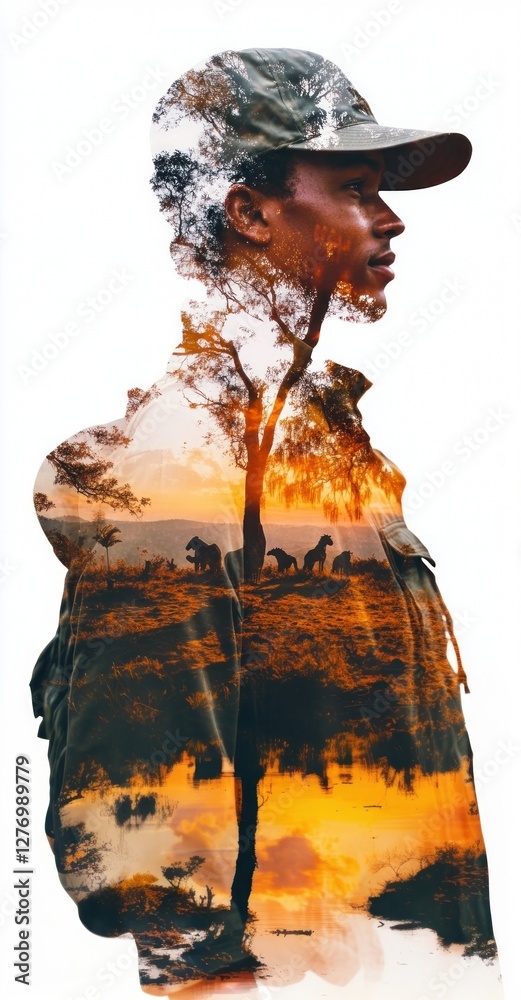 Wall mural Young South African adventurer photography silhouette portrait.