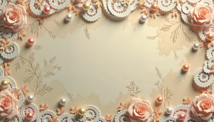 Elegant vintage lace and pearl border, serene antique appeal