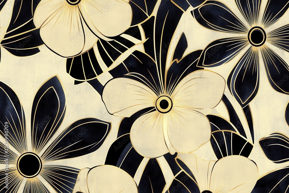 Poster Elegant black and white floral design with intricate details on a light background suitable for various artistic applications