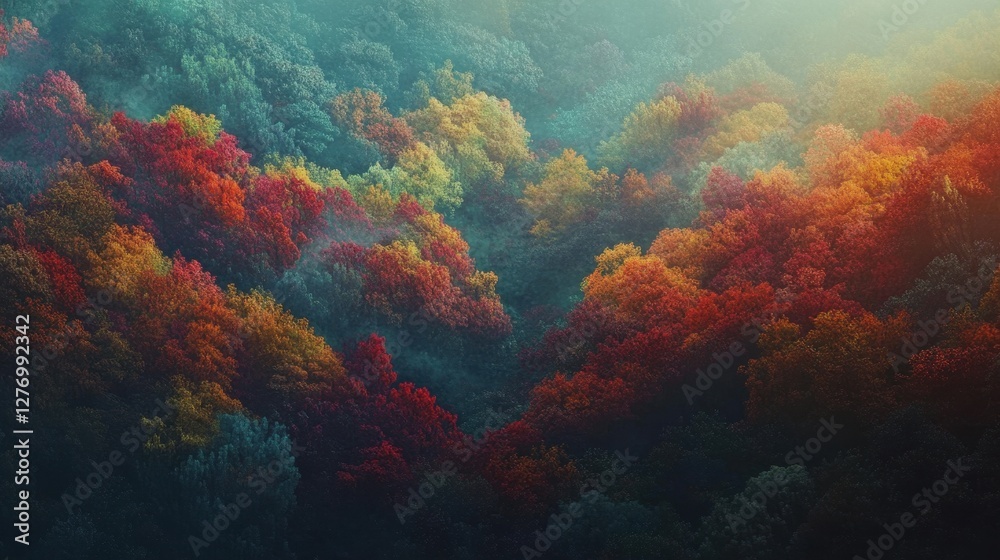 Aufkleber vibrant autumn foliage displays a stunning array of colors in a serene forest landscape during the g