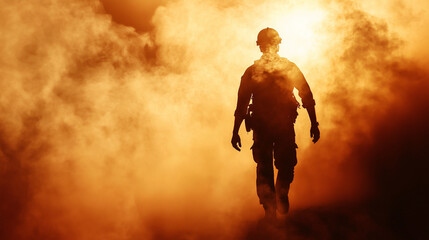 Fearless Rescue Worker Navigating Through Thick Smoke