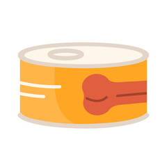 Canned dog food. Wet canine food in metal can. Healthy pet nutrition. Vector illustration in cartoon style. Isolated white background