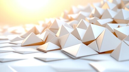 Abstract pyramid structure texture in bright sunlight, 3D render, for wallpaper background