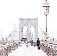  Brooklyn Bridge New York on a snowy winter day