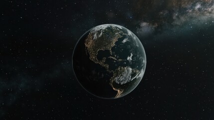 Obraz premium Earth illuminated at night from space with north and south america in view