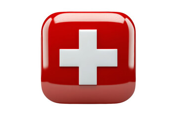 Fototapeta premium Red Square Icon with White Cross - Medical, First Aid, Swiss Flag Symbol