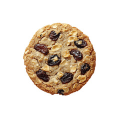 Classic oatmeal raisin cookie with a chewy texture and golden-brown surface, isolated on a transparent background.