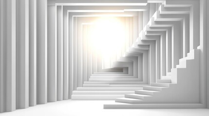 Obraz premium Abstract stairway to bright light. Conceptual path forward. Interior scene