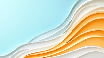 Obraz premium Abstract wave of white and orange paper with light blue background for design projects