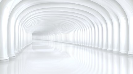 Abstract White Corridor Interior; Minimal futuristic design for a clean, modern backdrop
