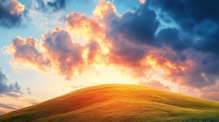 Stunning Sunrise Over a Rolling Hill with Colorful Cloudscape