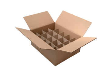 Cardboard box with partitions inside isolated on white background.