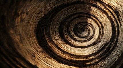Swirling wooden texture with circular pattern and abstract design in brown tones