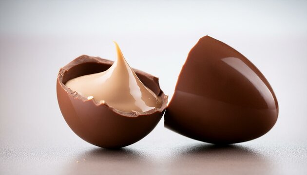 Ovo de chocolate quebrado ao meio com recheio doce