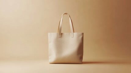 Simple beige tote bag against neutral background
