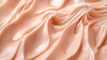 Fototapeta premium Abstract close-up of swirled cream, evoking smoothness and a sense of gentle curves in a pastel peach tone.
