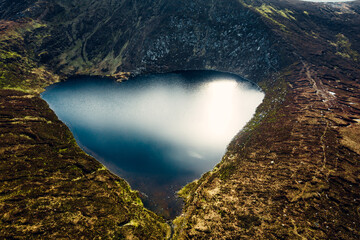 Aerial View of Lough Ouler, Ireland’s Heart-Shaped Lake in the Wicklow Mountains
