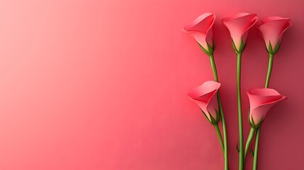 Fototapeta premium Elegant Pink Calla Lilies/Tulip on a Soft Coral Background – Minimalist Floral Art for Romantic and Modern Decor.