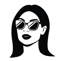 Silhouette of a beautiful woman with sunglasses. Female icon. Beauty logo design. Vector illustration.