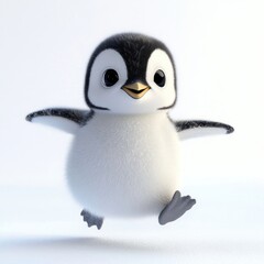 Obraz premium Cartoon runing Baby Penguin No Snow.