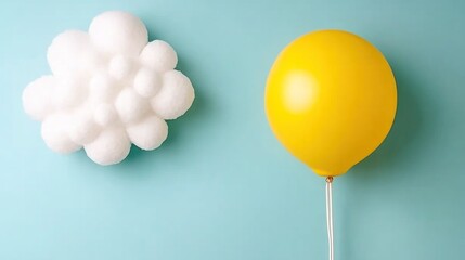 Balloon with cotton cloud on blue background. Celebration, inspiration for creative content