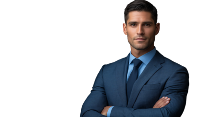 Sales executive in a sharp tailored outfit, persuasive and charismatic look