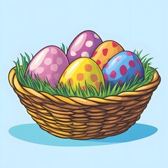 Colourful easter eggs in the easter basket, Clipart.